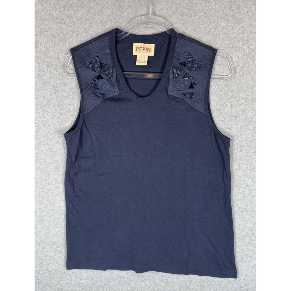Pepin Shirt Womens Large Sleeveless Beaded Embroidered Shoulder Tank Top‎